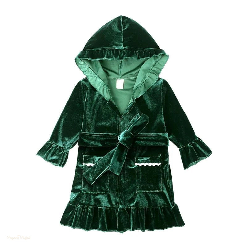 Peignoir Enfant Velours Vert Forêt avec Capuche - Vert Forêt - 140cm (8-9 ans)