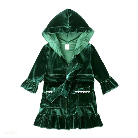 Peignoir Enfant Velours Vert Forêt avec Capuche - Vert Forêt - 140cm (8-9 ans)