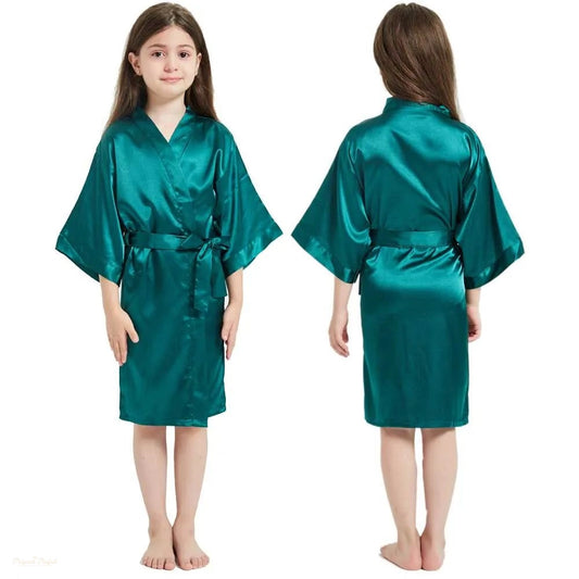 Peignoir Enfant Vert Émeraude Satiné - Kimono - Vert Émeraude Satiné - 160cm (12-14 ans)