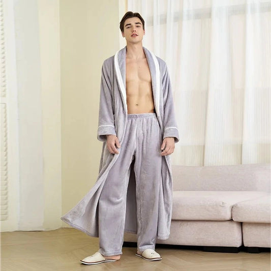 Peignoir épais homme gris perle avec pantalon - Gris Perle - XXXL