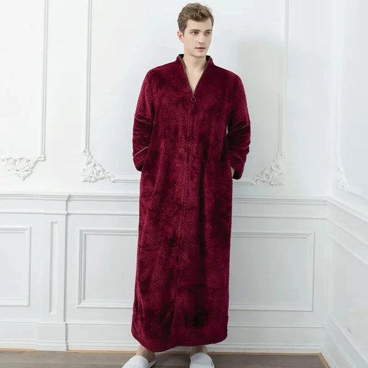 Peignoir Extra Long Polaire Rouge Cerise Homme Hiver - Rouge Cerise - XL(80-100kg) - Chine