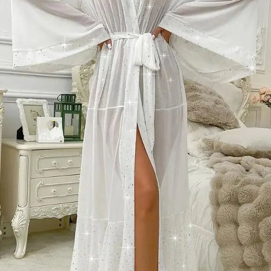 Peignoir Femme Blanc Éclatant Maille Scintillante - Blanc Éclatant - M