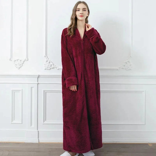 Peignoir Femme Extra Long Flanelle Rouge Vin - Rouge Vin - XL(80-100kg) - Chine