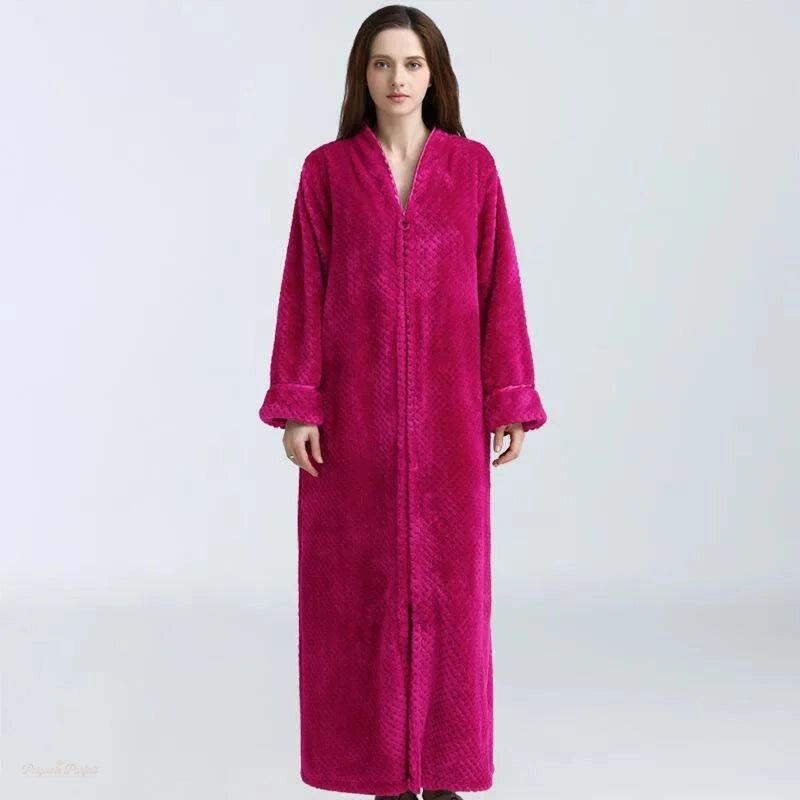 Peignoir femme extra long rose fushia avec fermeture éclair - Rose Fushia - XL(80-100kg) - Chine