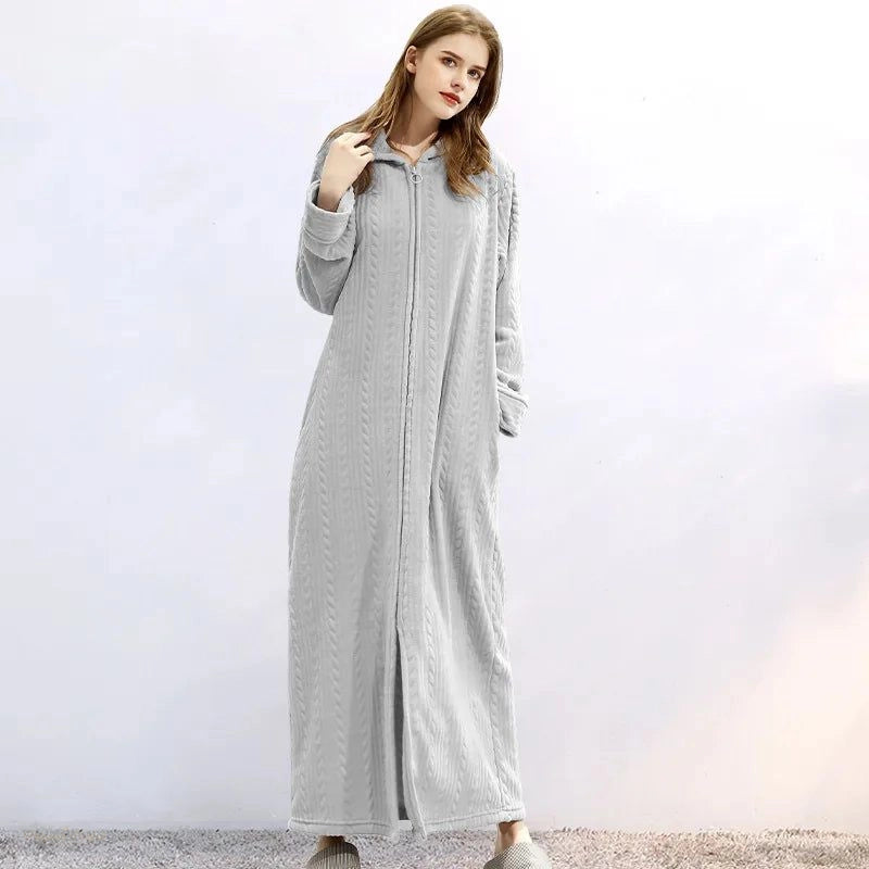 Peignoir Femme Long Flanelle Gris Clair - Gris Clair - XL(80-100kg) - Chine