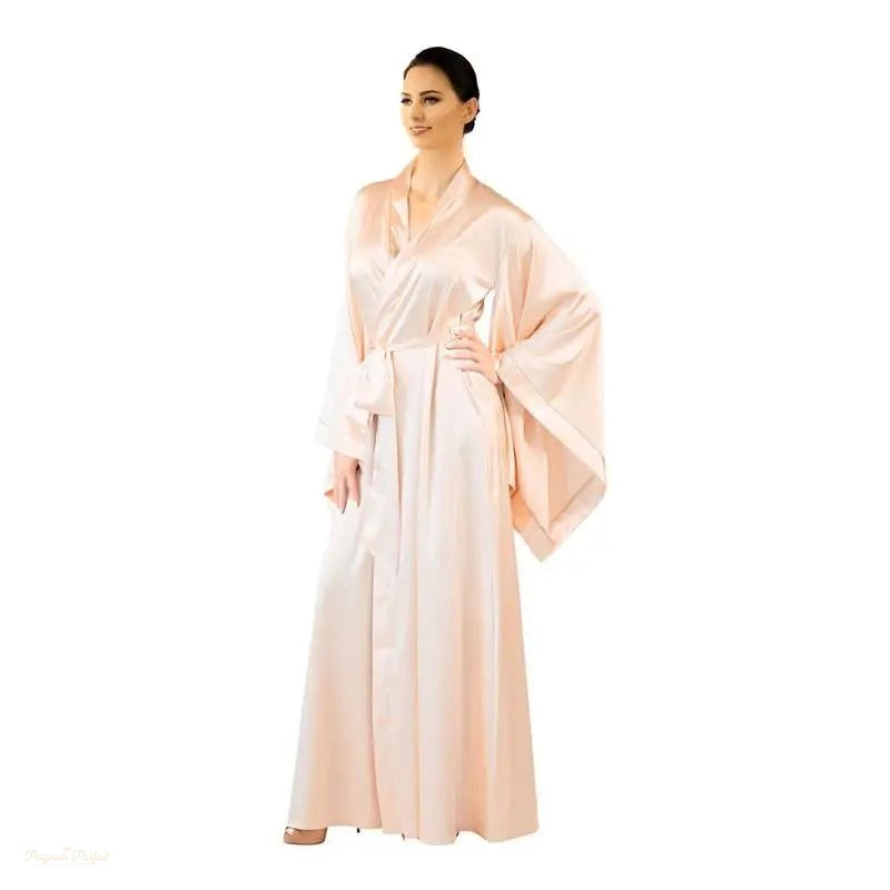 Peignoir Femme Long Satin Champagne Manches Évasées - Satin Champagne - XL