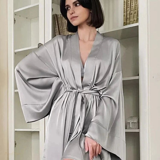 Peignoir Femme Manches Évasées Gris Taupe - Gris Taupe - M