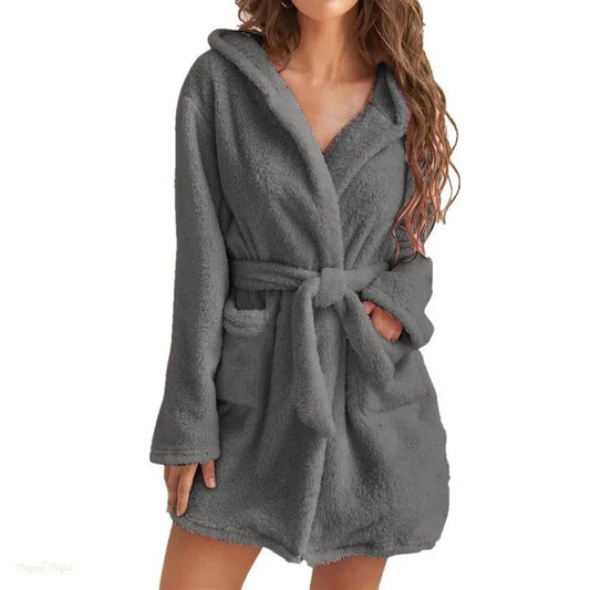 Peignoir Femme Moelleux Gris Anthracite - Chaud et Confortable - Gris Anthracite - XXL