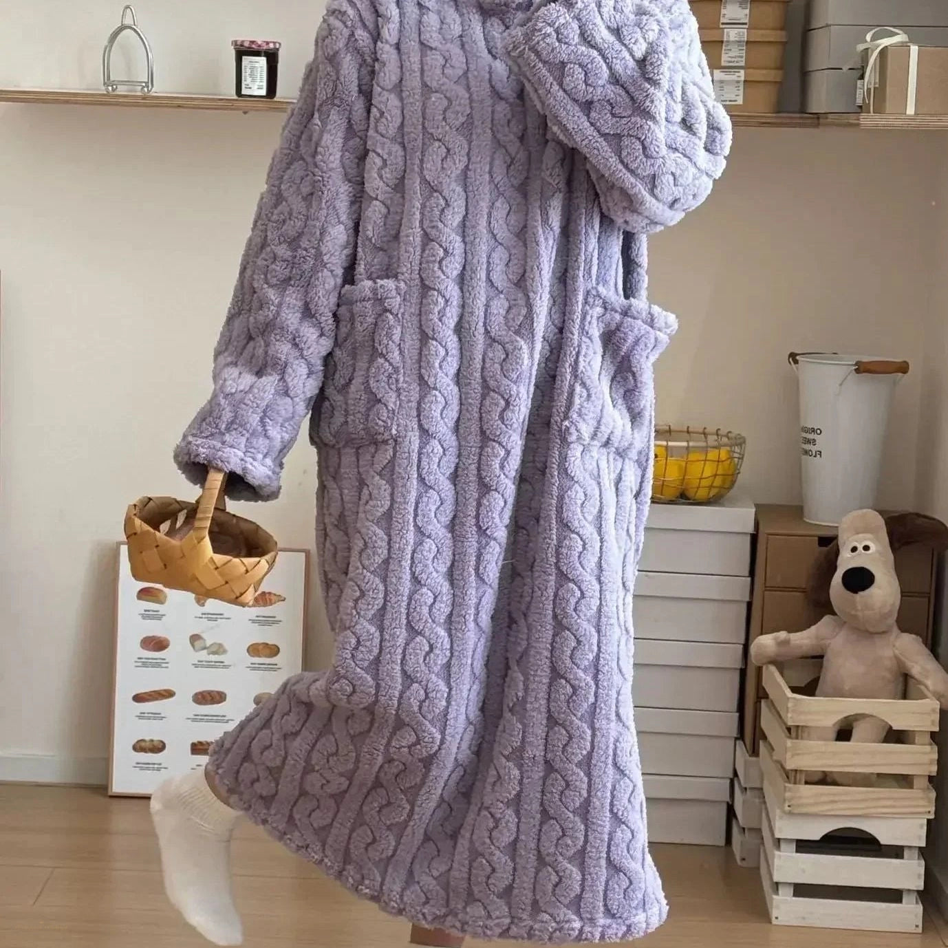 Peignoir Femme Prune Élégante Manches Longues Chaud - Prune Élégante - One Size