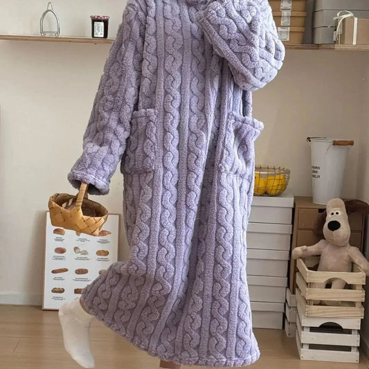 Peignoir Femme Prune Élégante Manches Longues Chaud - Prune Élégante - One Size