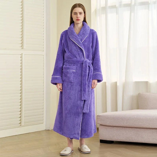 Peignoir Femme Prune Royale Polaire Épais Confortable - Prune Royale - XXXL