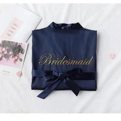 Peignoir Femme Satin Bleu Marine Demoiselle d'Honneur - Bleu Marine - M