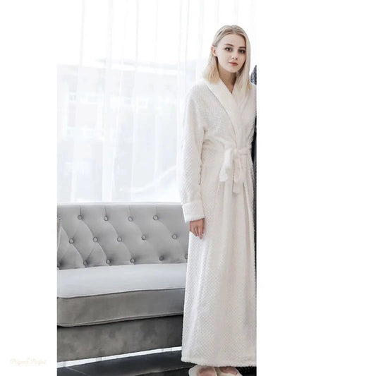 Peignoir Flanelle Blanc Neige Femme Kimono Chaud - Blanc Neige - L