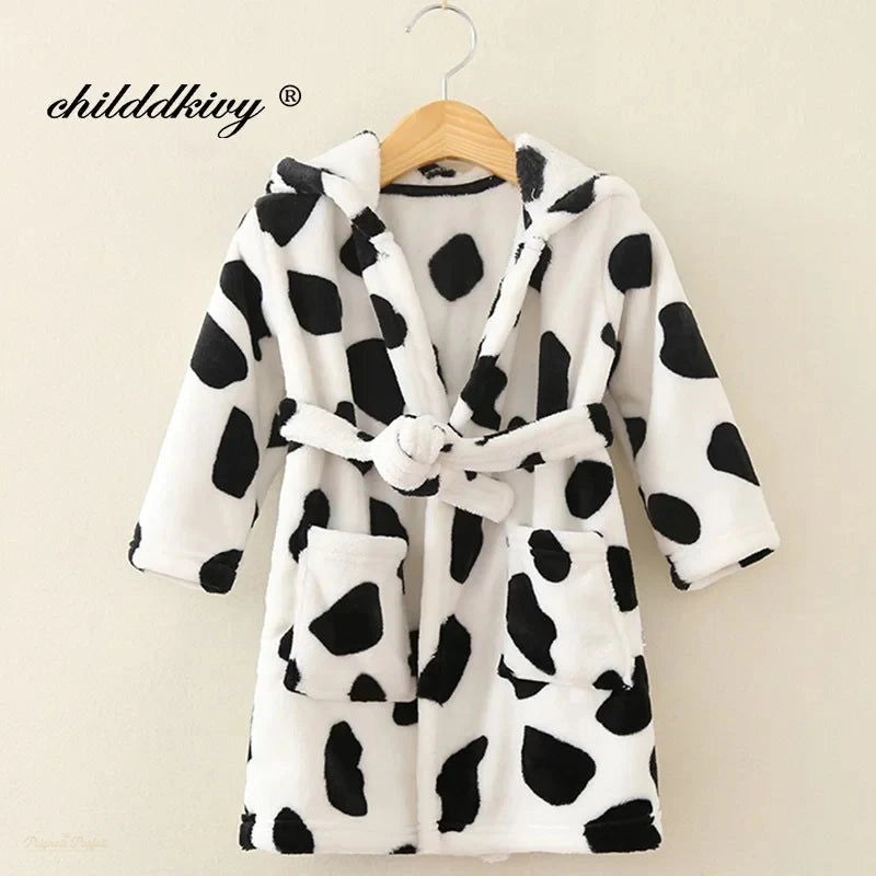 Peignoir Flanelle Enfant Blanc Et Noir À Capuche - Blanc Et Noir - 7-8 ans