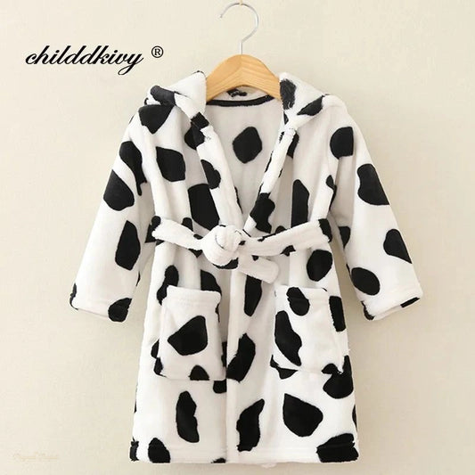 Peignoir Flanelle Enfant Blanc Et Noir À Capuche - Blanc Et Noir - 7-8 ans