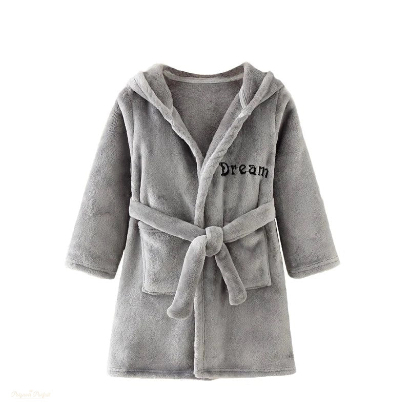 Peignoir Flanelle Enfant Gris Perle Capuche - Gris Perle - 7-8 ans