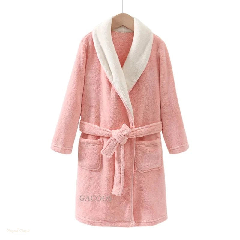 Peignoir Flanelle Enfant Rose Doux Chaud - Rose Doux - 8 ans