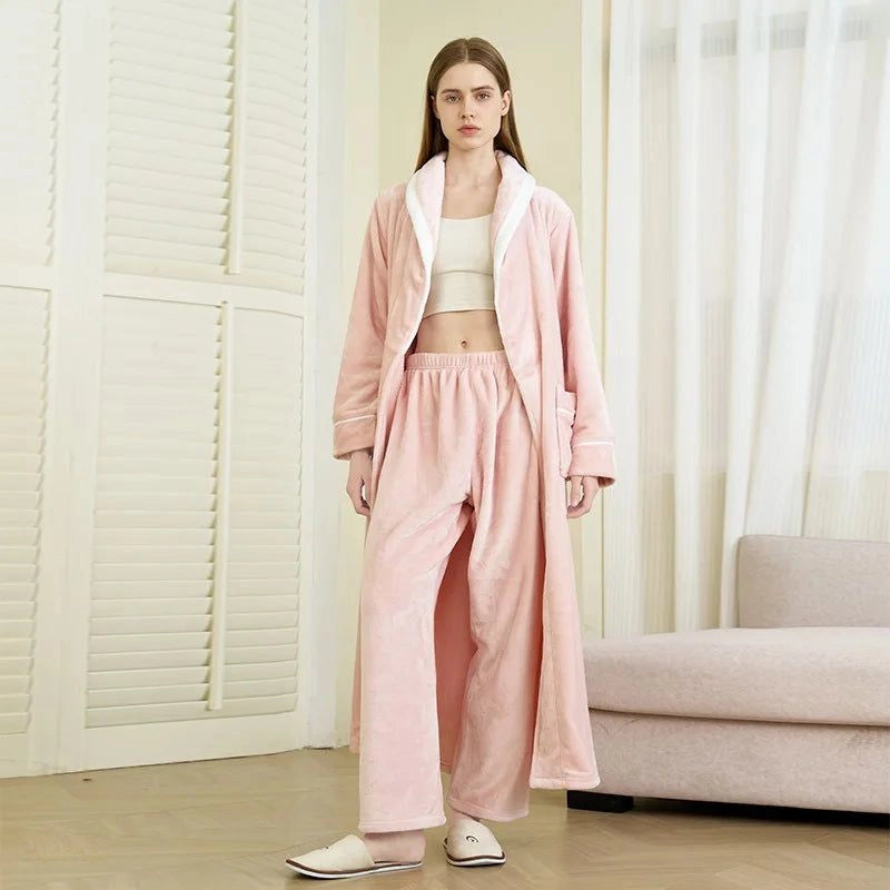 Peignoir Flanelle Épais Femme Rose Doux - Rose Doux - 1XL