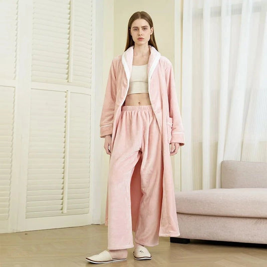 Peignoir Flanelle Épais Femme Rose Doux - Rose Doux - 1XL