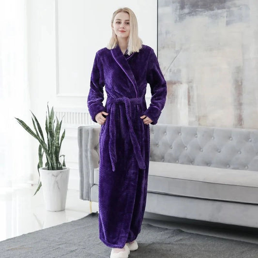 Peignoir Flanelle Épais Violet Profond Femme - Violet Profond - XL