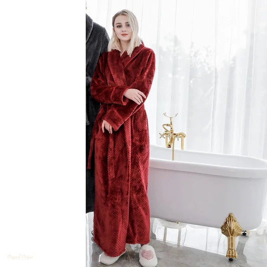 Peignoir Flanelle Femme Rouge Bordeaux Chaud - Rouge Bordeau - XL