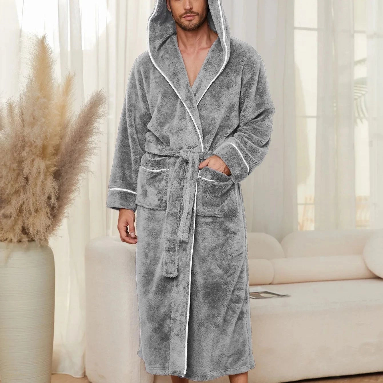 Peignoir Flanelle Gris Perle Homme Doublé - Gris Perle - XXL