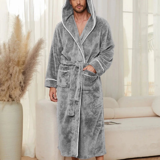 Peignoir Flanelle Gris Perle Homme Doublé - Gris Perle - XXL