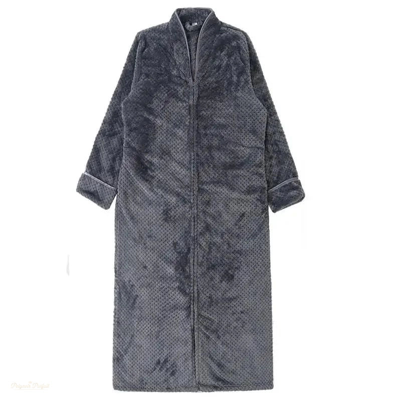 Peignoir Flanelle Gris Perle Homme Luxe Chaud - Gris Perle - XL (80-100Kg)