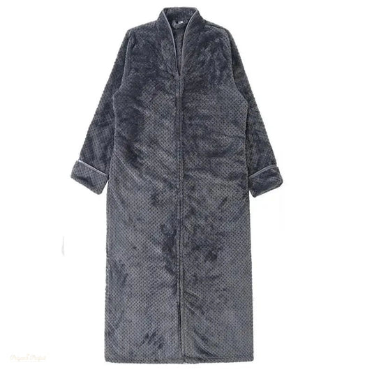 Peignoir Flanelle Gris Perle Homme Luxe Chaud - Gris Perle - XL (80-100Kg)