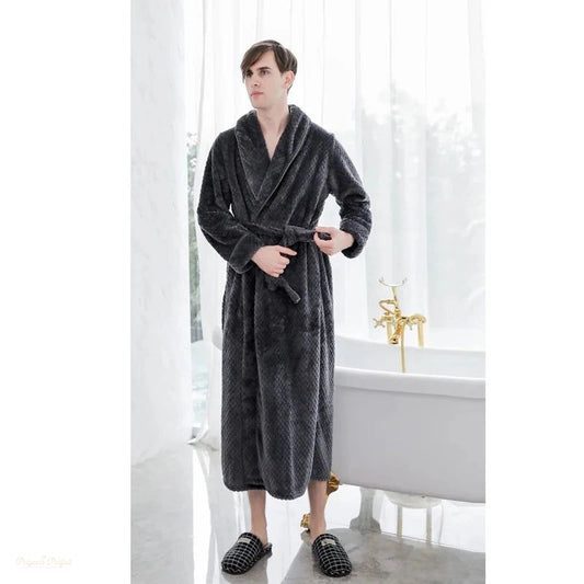 Peignoir Flanelle Homme Gris Foncé Automne Hiver - Gris Foncé - M