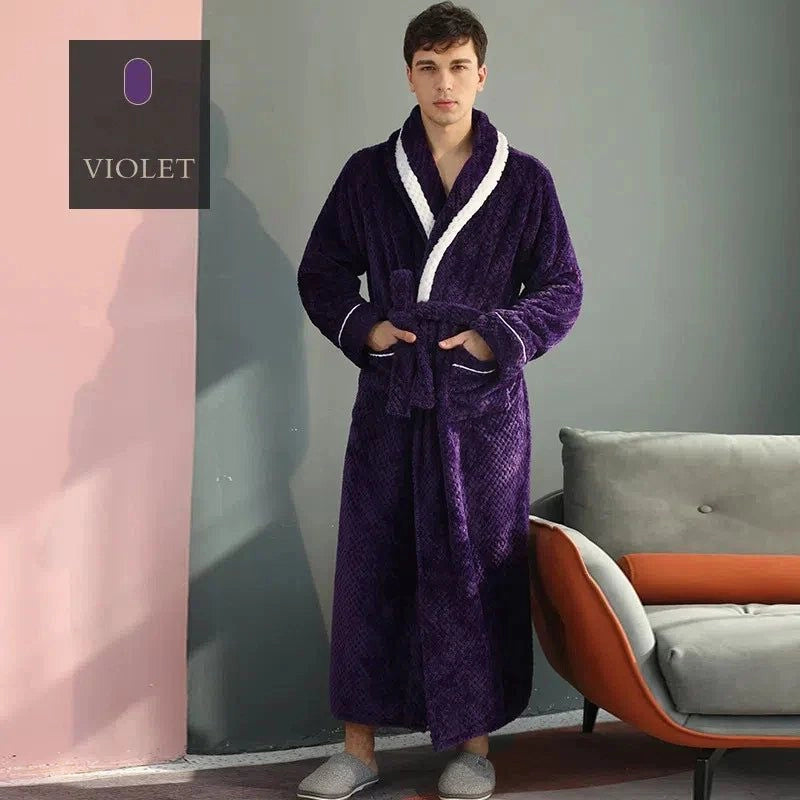 Peignoir Flanelle Violet Profond Couple Confortable - Violet Profond - XXXL