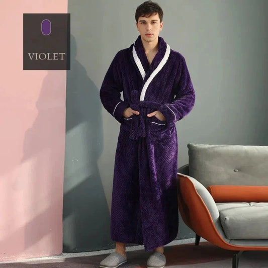 Peignoir Flanelle Violet Profond Couple Confortable - Violet Profond - XXXL