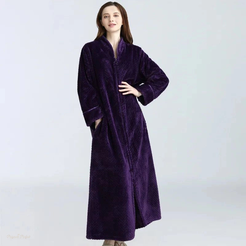Peignoir Flanelle Violet Profond Femme Extra Long - Violet Profond - XL(80-100kg) - Chine