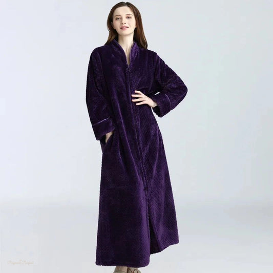 Peignoir Flanelle Violet Profond Femme Extra Long - Violet Profond - XL(80-100kg) - Chine