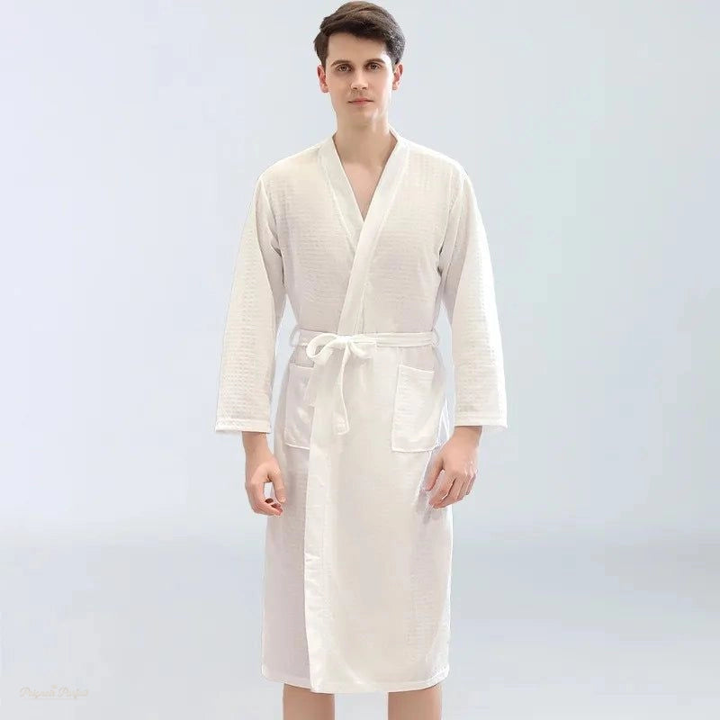 Peignoir gaufré blanc pur homme femme sauna - Blanc Pur - M