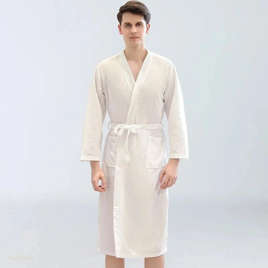 Peignoir gaufré blanc pur homme femme sauna - Blanc Pur - M