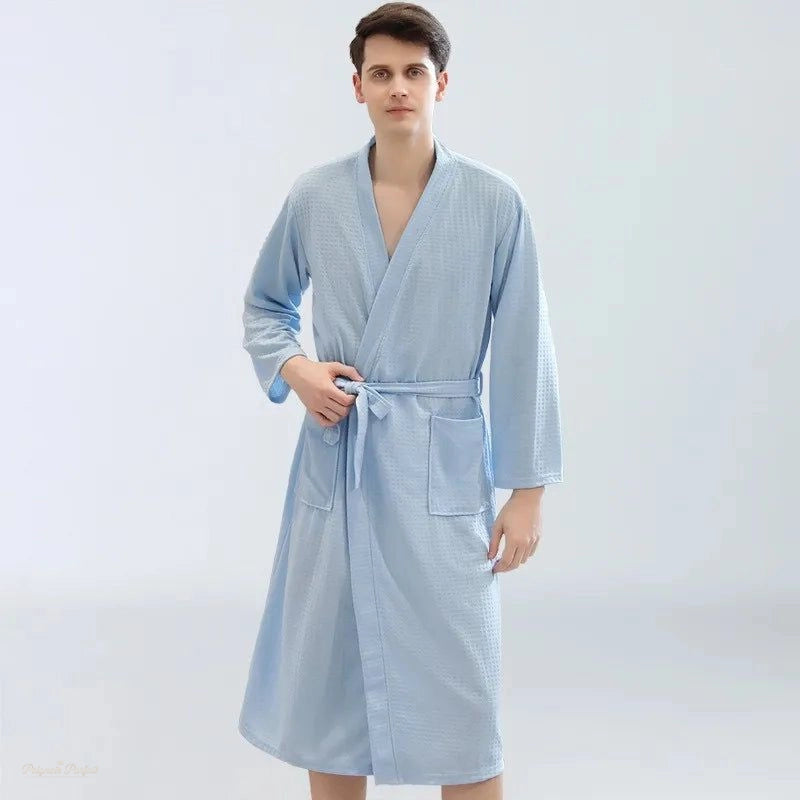 Peignoir Gaufré Bleu Clair Homme Femme Sauna - Bleu Clair - M