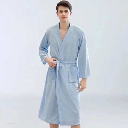 Peignoir Gaufré Bleu Clair Homme Femme Sauna - Bleu Clair - M