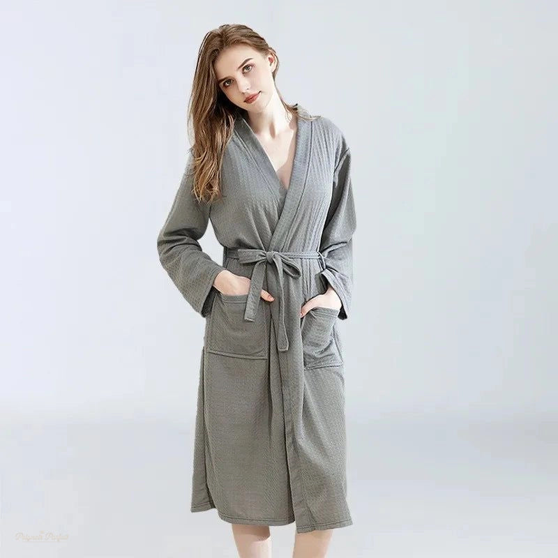 Peignoir Gaufré Gris Chiné Unisexe Printemps-Été - Gris Chiné - L