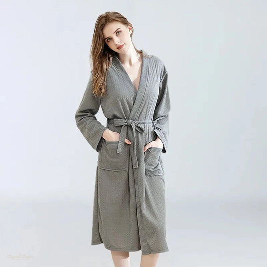 Peignoir Gaufré Gris Chiné Unisexe Printemps-Été - Gris Chiné - L