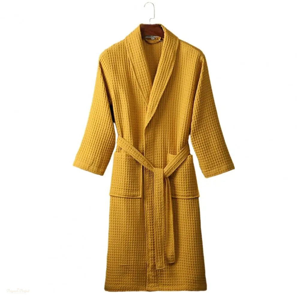 Peignoir Gaufré Jaune Soleil Homme Col V Poches - Jaune Soleil - L - Chine