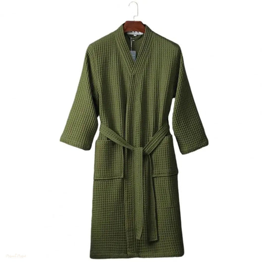Peignoir Gaufré Vert Olive Unisexe Col V - Vert Olive - M - Chine