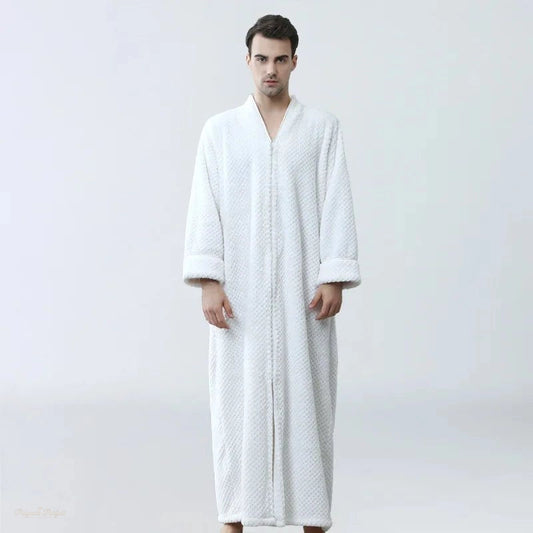 Peignoir Homme Blanc Pur Polaire Épais Fermeture Éclair - Blanc Pur - XL(80-100kg) - Chine