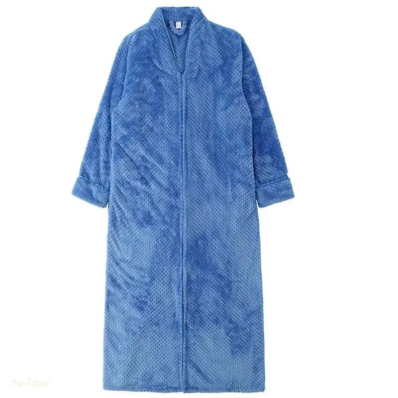 Peignoir Homme Bleu Océan Long Chaud Flanelle Zip - Bleu Océan - L (60-80Kg)