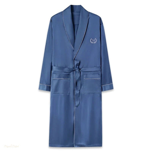 Peignoir Homme Bleu Roi Satin Manches Longues - Bleu Roi - XXXXL