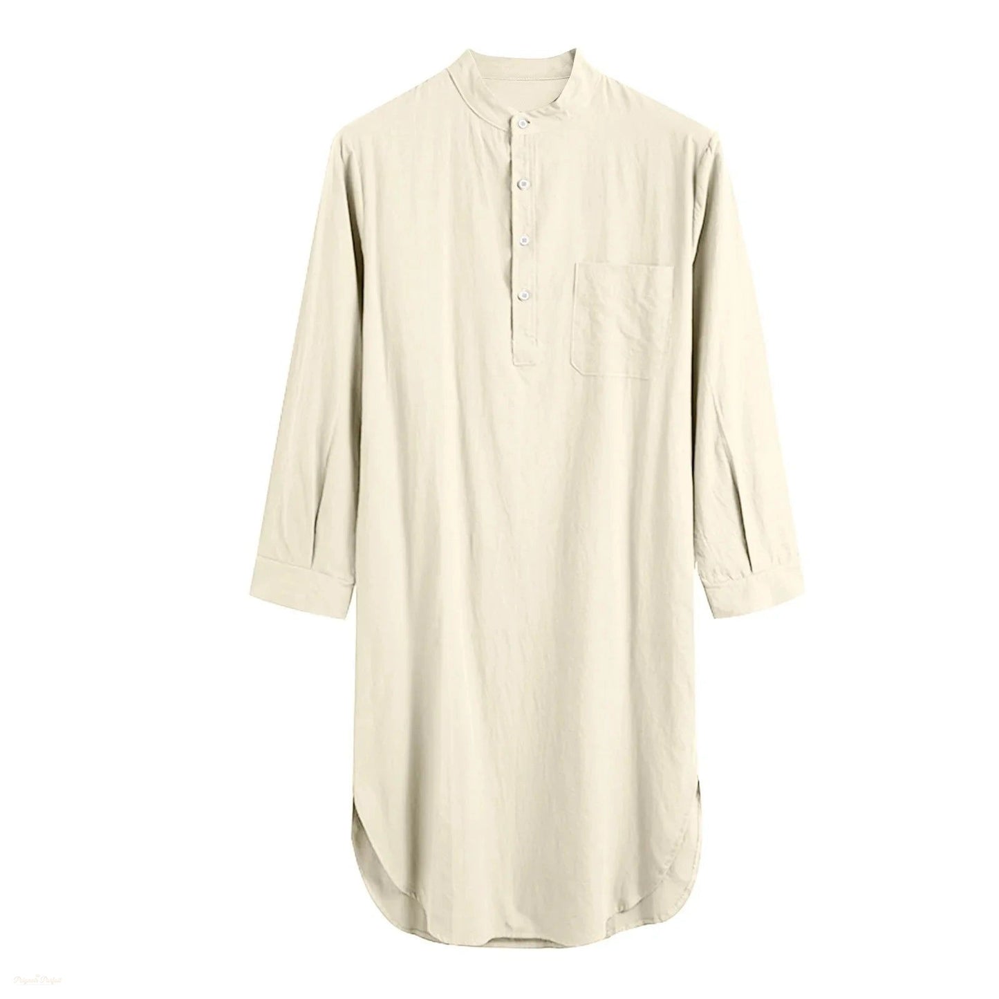 Peignoir Homme Coton Beige Naturel - Boutonné Confortable - Beige Naturel - XXXL