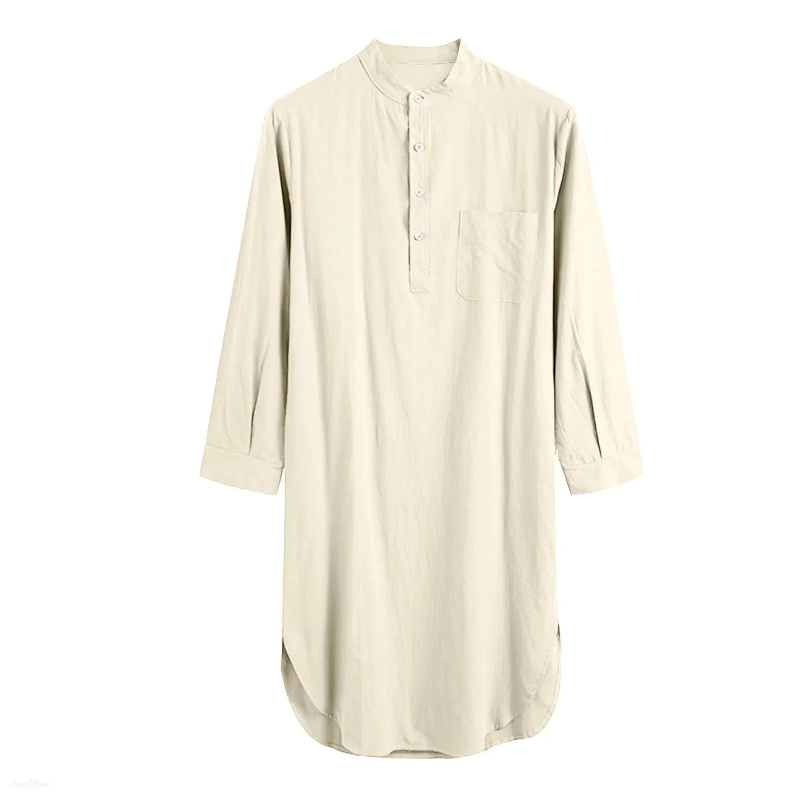Peignoir Homme Coton Beige Naturel - Boutonné Confortable - Beige Naturel - XXXL