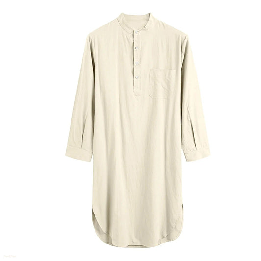 Peignoir Homme Coton Beige Naturel - Boutonné Confortable - Beige Naturel - XXXL