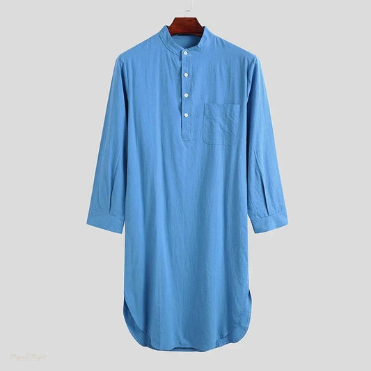 Peignoir Homme Coton Bleu Nuit Boutonné - Bleu Nuit - XXXL