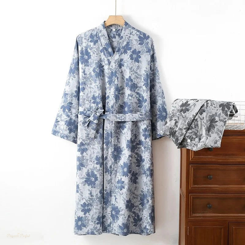 Peignoir Homme Coton Bleu Profond - Kimono Robe - Bleu Profond - Onesize